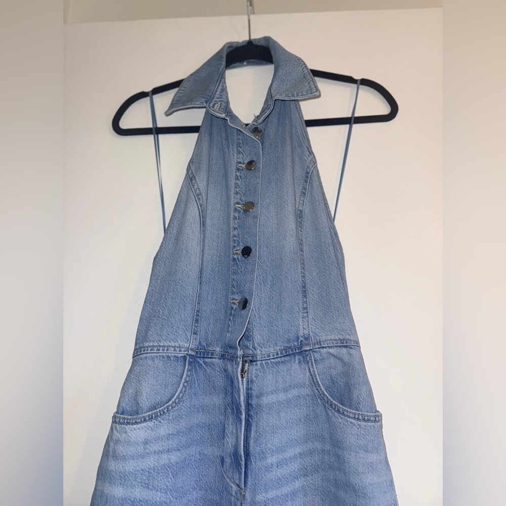 ZARA Light Blue Denim Jumpsuit SIZE: XS - Picture 9 of 15